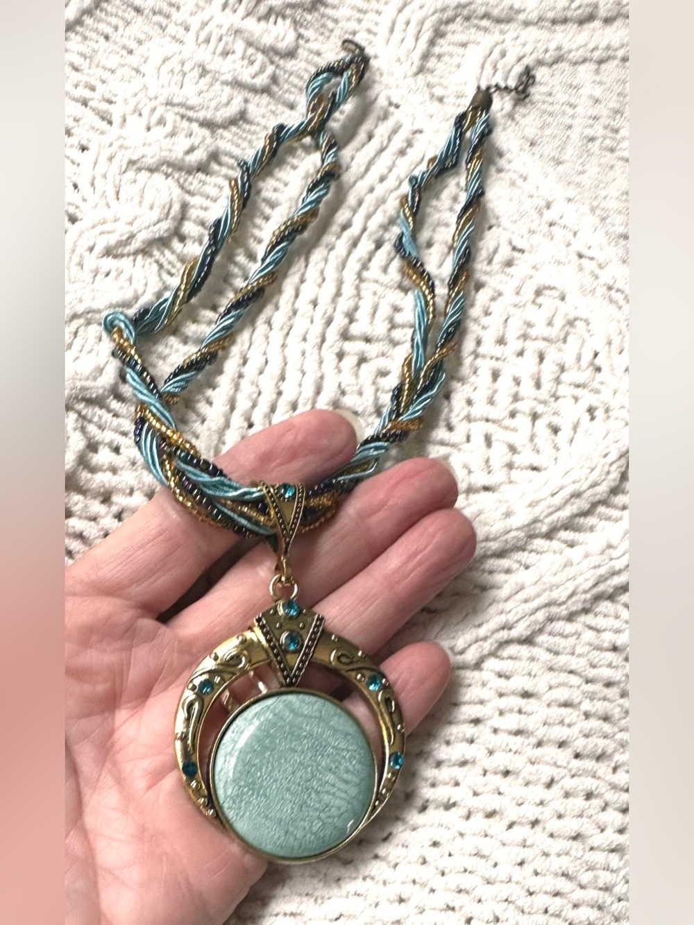 Boho Turquoise & Gold Statement Pendant Necklace